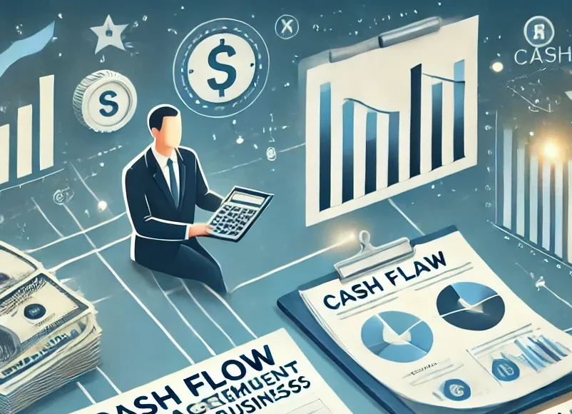 DALL·E 2024-11-03 14.20.05 - An informative image for 'Cash Flow Management for Small Businesses,' showcasing elements like cash flow charts, financial documents, a calculator, an